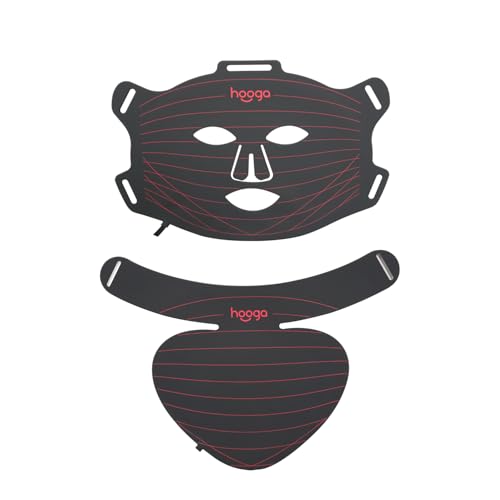 Hooga Red Light Therapy Mask LED Face & Neck Light Therapy Mask Set 630nm 660nm Red & 850nm Near Infrared Tri Chip LEDs Rechargeable Adjustable Comfortable Fit
