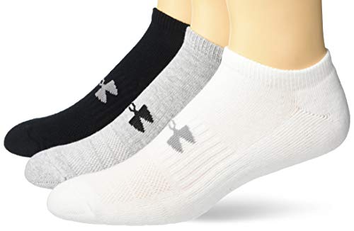 Under Armour Adult Training Cotton No Show Socks, 3-Pairs, True Gray Heather Assorted 2, Shoe Size: Mens 4-8, Womens 6-9