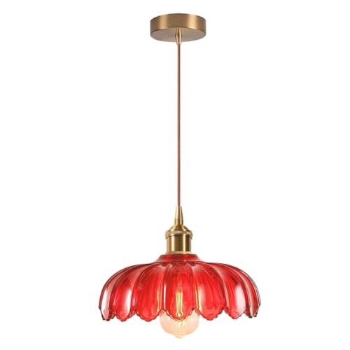 DLGLOLIN Suspension Luminaire Fleurs Créatif Rouge Vintage Lustre en Abat-jour en Verre E27 Lampe Suspendues Déco Plafonnier pour Cuisine Salle à Manger Chambre