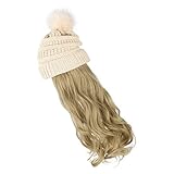 Lurrose Haarperücke Beanie Mütze mit Perücke Angefügter Wellenhaar Perücke Hut Haare Perücken Hut Weiche Strickwaltkappe Haarverlängerung Zubehör