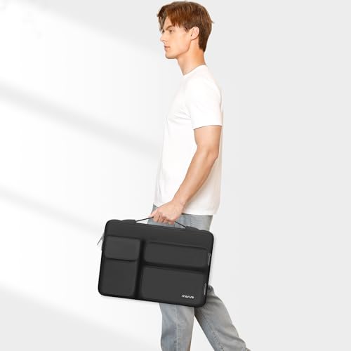 MOSISO 360 Protección Funda Portátil 13,3 Pulgadas, 13 a 13,3 Pulgadas Compatible con MacBook Air/Pro13/Pro 14 M5 M4 M3 M2 M1, Bolsa Abierta Lateral con 2 Alzas&1 Bolsillos con Solapa, Negro - imagen 6