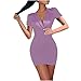 Mini robe moulante à manches courtes et plissées pour femme, violet, S