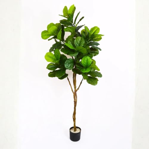Image of ARICK DECOR Artificial Fiddle Leaf Fig Tree 6ft | Realistic Faux Silk Lush Green Plant in Pot | Peacock Shaped Large Floor Plant for Living Room, Home Office & Indoor Decor (6Ft, Green)
