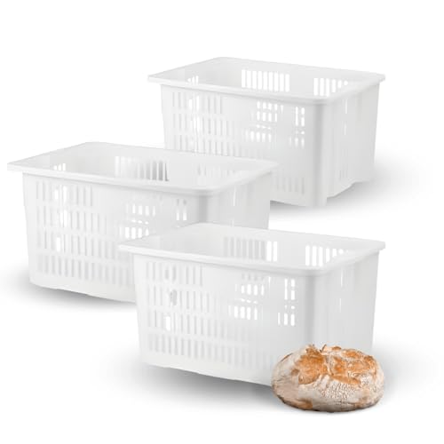 PALUPLUS - 3 Ceste Porta Pane Grande Forata, Capacità 65 Lt, Ideale per Conservare Pane Fresco, Design Robusto, Perfetta per Cucina e Dispensa, Colore Bianco, Dimensioni 63x44x34 cm -65F-7,72