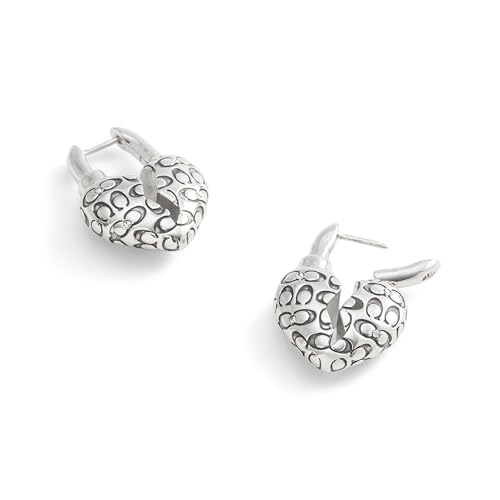COACH Women's Signature Quilted Broken Heart Huggie Earrings3