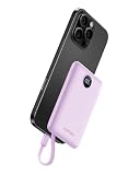 WeeFancy モバイルバッテリー 軽量 小型 ケーブル内蔵 タイプc 大容量 薄型 10000mAh 携帯充電器 急速充電 22.5W PD QC USB Type-C出力/入力ポート スマホ 充電器 コンパクト 持ち運び便利 3台同時充電 LED電量残量表示 PSE認証済 アウトドア/災害の必需品 iPhone&Android/電気ベスト/携帯扇風機に対応 パープル
