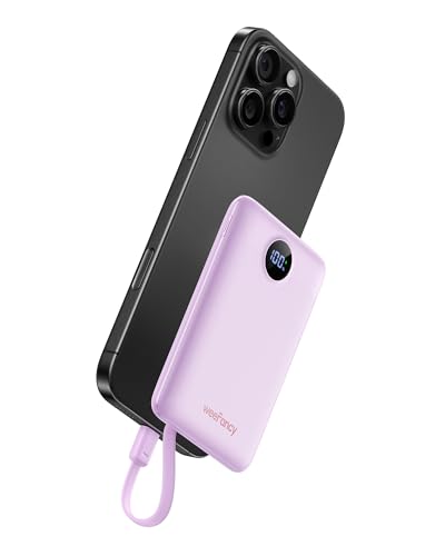 Mini Portable Charger for iPhone, 22.5W USB C Fast Charging Power Bank Built-in Cables, Small Battery Bank 10000mAh, Travel Essential Slim Battery Pack for iPhone 15/14, Samsung, Android, etc (Purple)
