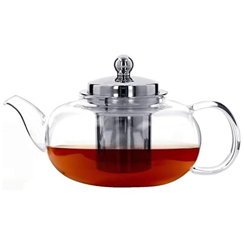 Clear Glass Teapot Heat Resistant with Infuser Tea Kettle with Removable Stainless Steel Strainer Microwaveable & Dishwasher Safe Loose Leaf Tea Coffee Diffuser Tea Maker 800ml Cover