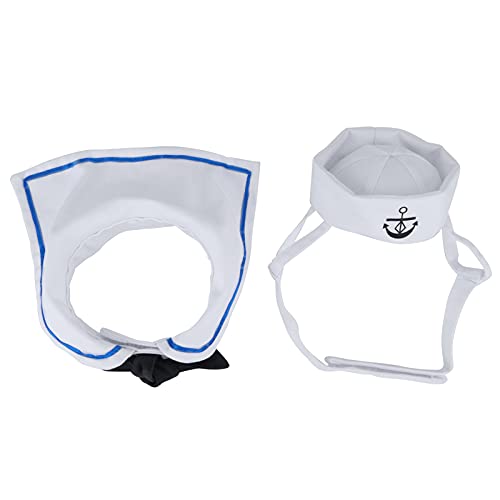 Rengue Pet Sailor Suit, Cotton Adjustable Cat Hat Cloak Set with Hook and Loop Strap for Halloween Christmas Parties and Daily Use