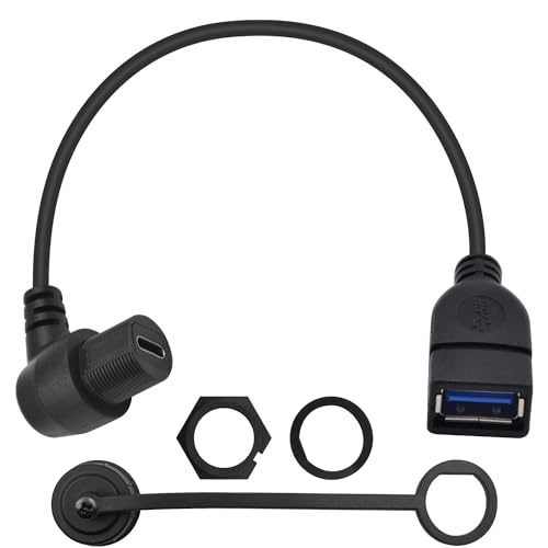 Duttek USB C Right Angle Female to USB 3.0 Female Car Flush Mount Cable, 90 degree USB A to USB C Mount Flush Cable