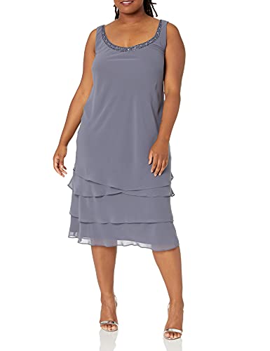 S.l. Fashions Women's Plus Size Two Piece Embellished Jacket Dress, Steel, 18W #TOP2