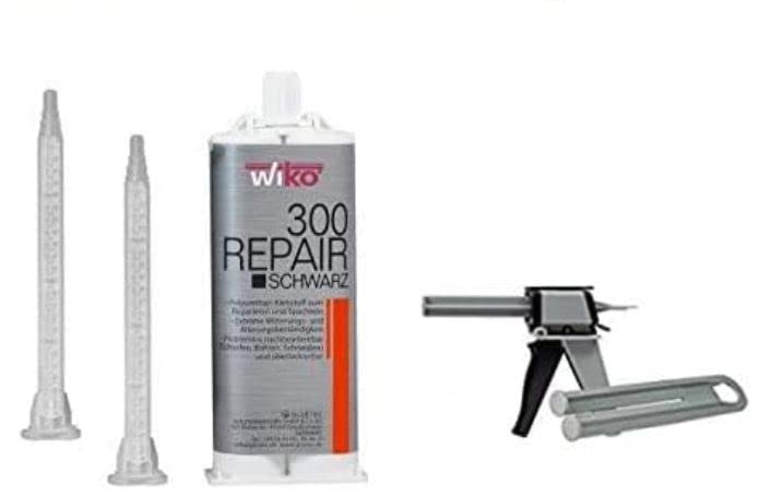 2K PUR Industriekleber Kunststoffkleber Kunststoffreparatur GFK Klebstoff SCHWARZ 50 ml inkl. 2 Mixtüllen und Pistole für Karosserie- und Fahrzeugbau