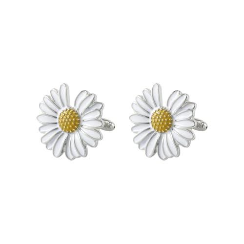 Mancuernillas para hombre flor margarita esmalte negro miniatura 1