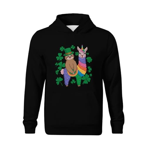 Kids Funny St Patricks Day Sloth Riding Cute Llama Unicorn Boys Girls Lightweight Kangaroo Pocket Fleece Hoodies2