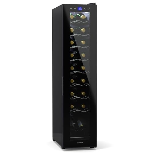 Klarstein Cantinetta Vino Refrigerata a Zona Singola per Interno/Esterni, Frigo Bar, Cantina Vino con Porta in Vetro, Mini Frigo Silenzioso, Frigorifero Piccolo Touch Control, 5-18°C, 18 Bottiglie