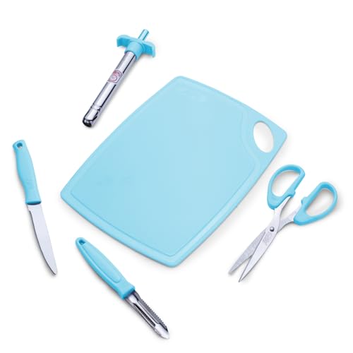 Image of Anjali 5-Piece Kitchen Essentials Set - 1 Chopping Board, 1 Knife, 1 Peeler, 1 Scissor, 1 Lighter - Multipurpose Cooking & Prep Tools for Home