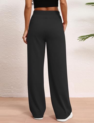 HeSaYep Women's Wide Leg Sweatpants Double Waisted Baggy Sweat Pants with Pockets2