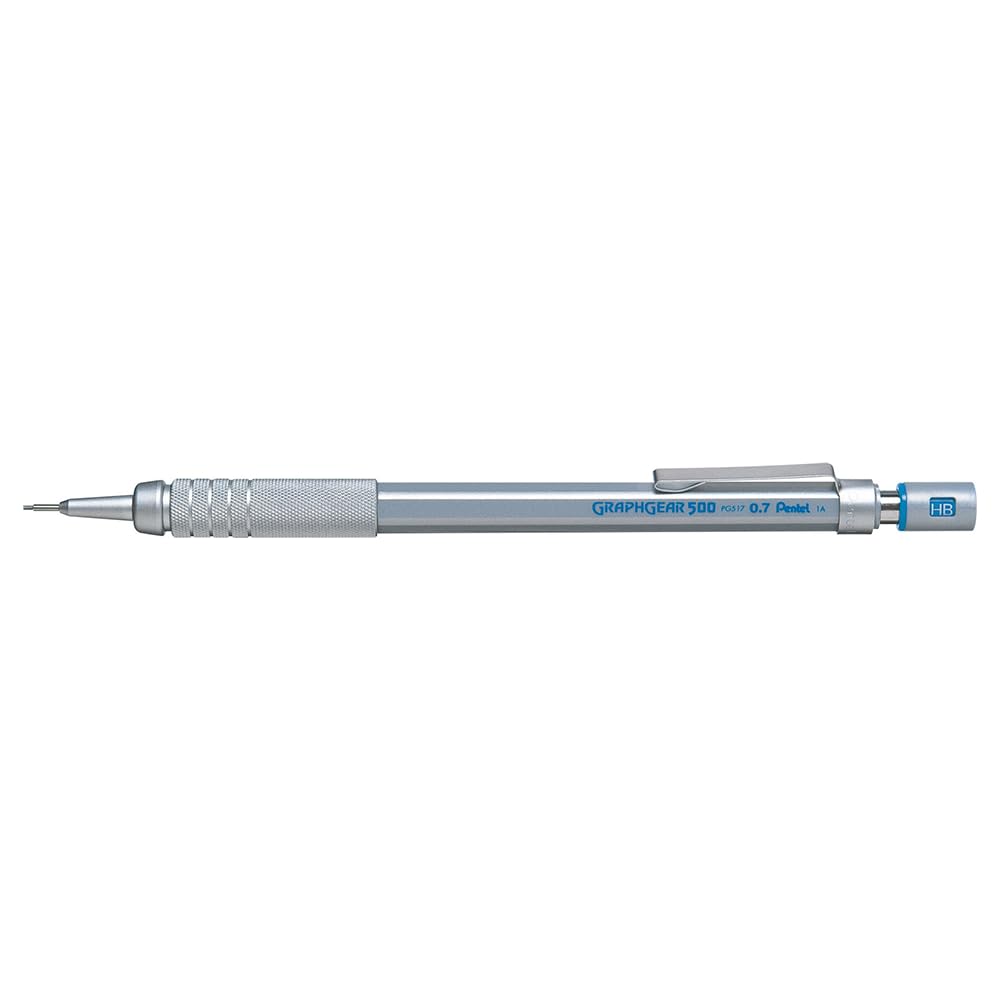 Pentel GraphGear 500 0.7 MM HB Mechanical Pencil | Lead Of Grade HB | Mini Interchangeable Eraser With Push Mechanism | Silver Plated Swing Grip | Pac...