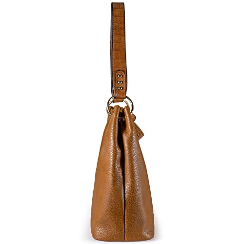 Montana West Hobo Purses and Handbags for Women Vegan Leather Top Handle Shoulder Handbags with Zipper, Z-brown/Croco, Large