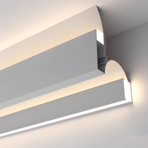 Moldura Iluminacion Canal Difusor de Tira de Luz LED, Moldura de Aluminio para Iluminación Indirecta, Cubierta de Moldura para Iluminación LED de Paneles de Yeso, Riel de Luz Doble para Zócalo(1.5 m(5