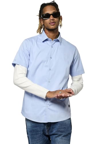 Kaporal Homme, Coupe Fitted, Manches Courtes, Col Chemise, Modèle KOURA, Couleur Bleu Ciel, Taille XL