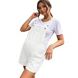 ENEN Peto de Premamá Corto para Mujer Embarazada - Mono de Maternidad de Algodón con Tirantes Ajustables, Pantalones Cortos de Embarazo Sueltos para Verano con Bolsillos (Blanco,m)