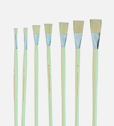 Image of Hog Hair Banner Paint Brush Set | Natural White Bristle Brushes for Broad Strokes, Background Washes, Oil & Acrylic Painting, Smooth Coverage & Texture Effects | Sizes 2-12, Set of 7