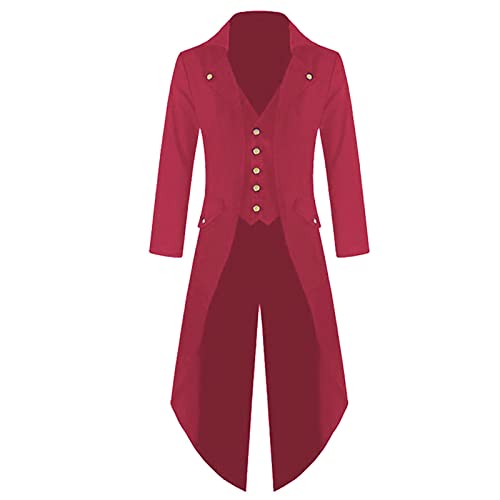 IQYU Abrigo steampunk victoriano medieval gótico frack chaqueta medieval falda de pie chaqueta Viking Renacimiento formal frack cuello alto abrigo carnaval disfraz cosplay fashing smoking, rojo, XXL Cover