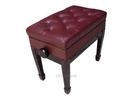 Genuine Leather Adjustable Artist Piano Bench Stool in Mahogany with Music Storage