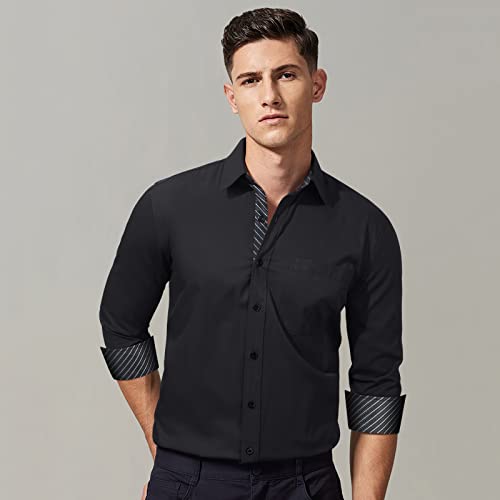 Image of HISDERN Mens Business Dress Shirts Long Sleeve Casual Button Down Shirt Formal Inner Collar Contrast Shirt for Men Wedding