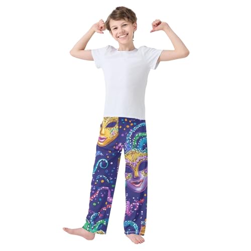 ZZXXB Colorful Mardi Gras Boys Long Pants Soft Trousers Elastic Waist Kids Lounge Bottoms with Pockets S-XL3