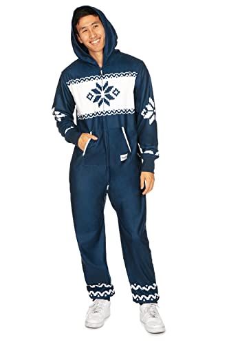 Tipsy Elves Snowflake Blue Jumpsuit for Men Size Small