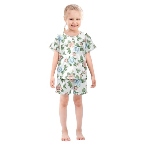 ALAZA Rose Bouquet Flower Floral Pajamas Set Short Sleeve Cotton Sleepwear Summer Pjs 2 Piece 5-14Y3