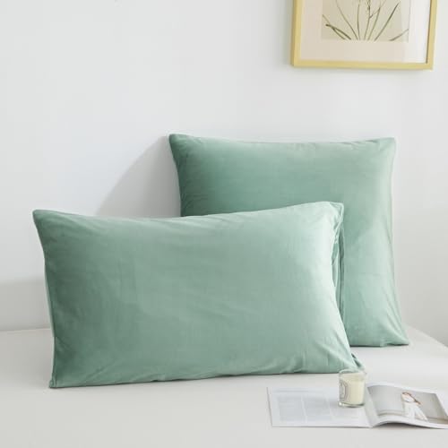 Lanqinglv Warm Duvet Cover Set King Size Green Velvet Flannel Cozy Thick Bedding Set,1 Fleece Winter Quilt Cover with Zipper Closure and 2 Pillowcases - Image 4