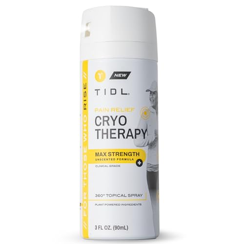 TIDL Cryotherapy Pain Relief Spray, 3 Oz, Max Strength for Fast-Acting Muscle, Joint & Neck Pain Relief, Plant-Based Menthol & Camphor Pain Reliever, Quick Drying Formula