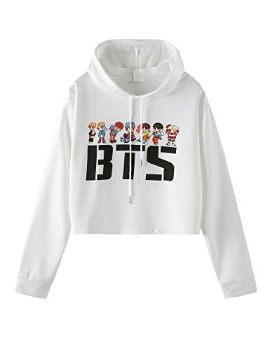 Women's Letter Print Long Sleeve Crop Top Sweatshirt Hoodies White