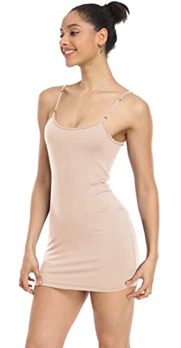 Qaffier Full Slips Dress for Women Adjustable Spaghetti Strap V Neck Under Dress Camisole Mini Slip Dress4