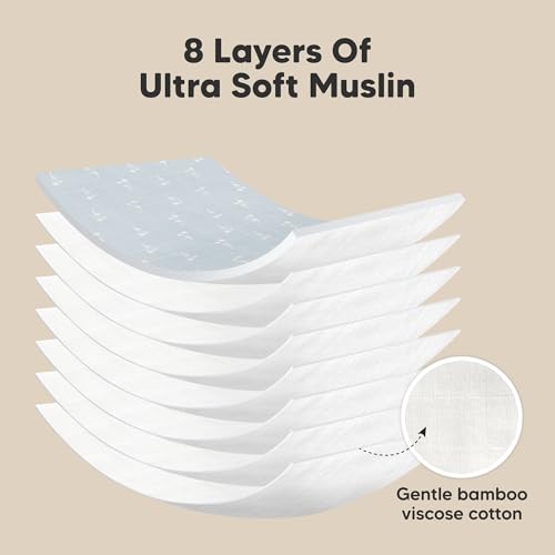 Image of 5-Pack Muslin Burp Cloths Baby Boy, Girl - Very Absorbent Baby Burp Cloth Rags, 8-Layers Viscose Derived from Bamboo Cotton Muslin Towel, Super Soft Spit Up Rags, No Shrink Washcloths (Wild Bloom)