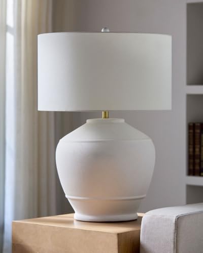 Livabliss Table Lamps, 30' Morlaix Traditional Bedside Nightstand Table Lamp for Bedroom Living Room Office, White Body with White Cream Shade (30' H x 21' W x 21' D)