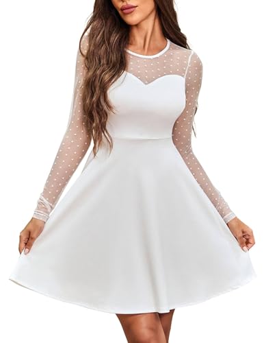 Zeagoo Vestido Mujer Vintage Vestido de Cóctel Años 50 Rockabilly Vestido por la Rodilla Elegante Retro Vestido Encaje Blanco Vestido de Fiesta de Noche de Novia