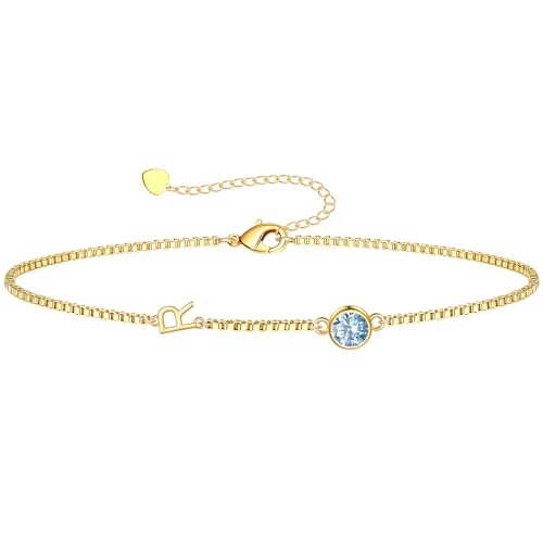 Image of Birthstone Bracelets for Women, Initial Bracelet Teen Stocking Stuffers Birthday Gifts for Teen Girls Initial Bracelet Trendy Letter A-Z Dainty Bracelet 21st 30th Mom Birthday Gift Birthstone Jewelry