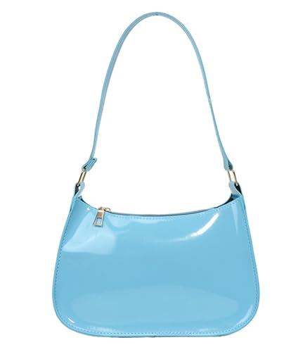 Image of Patent Leather Clutch Purse Shiny Evening Handbags for Women Armpit Shoulder Bag MINI Hobos (Light Blue)