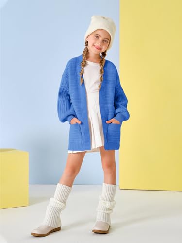 Image of Haloumoning Kids Girls Open Front Cardigan Sweaters Long Sleeve Cable Knit Fashion Clothes with Pockets 5-14 Years