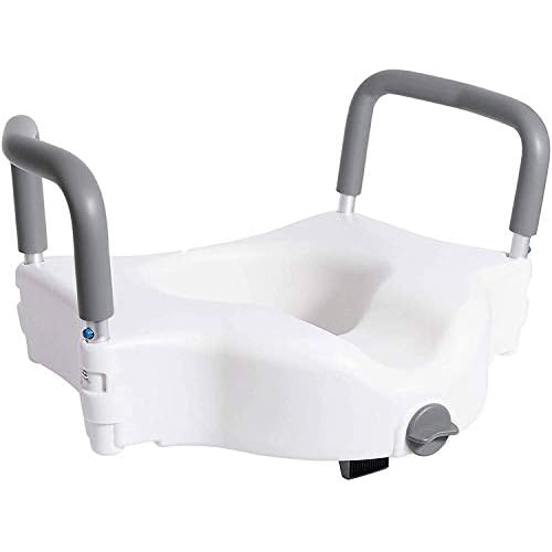 Vaunn Medical Raised Toilet Seat, Commode Booster Seat Riser with Removable Grab Bar Handles and Lock, White
