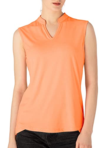 Rdruko Women's Golf Shirts Sleeveless Quick Dry V-Neck Running Activewear Polo Shirts(Orange, Us M) #TOP3