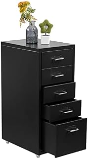 HollyHOME 5-Drawer Mobile File Cabinet, Rolling Filing Organizer, Metal Storage Cabinet with Casters for Home,Office and School, Black