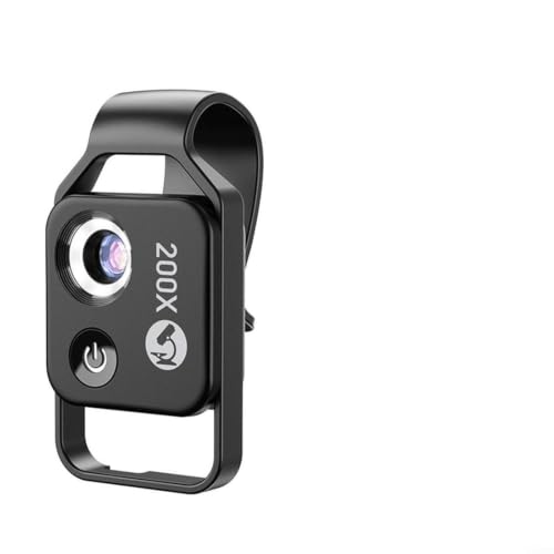 Microscope HD 200X à clipser pour téléphones portables avec lentille revêtue CPL USB-C rechargeable (noir)