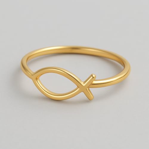 925 Sterling Silver 18k Gold Plated Christian Fish Ring, Handmade Ichthys Symbol Band for Women, Minimalist Stackable Faith Jewelry, Promise Ring by Luxoragems4