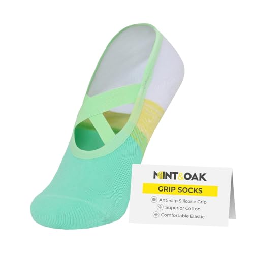 Image of Mint & Oak Pilates Socks with Grips for Women, Ankle Length Non-Slip Yoga Socks, Cotton Ideal For Yoga, Pilates, Gym, Workout, Cute Women's Gift