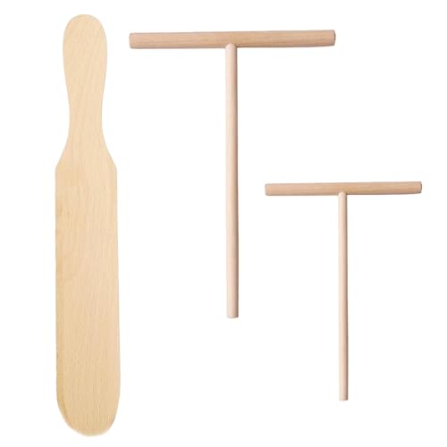 Crêpes en Bois Spatule,3 PCS Spatule Crepe Crepes Distributeurs,Crepiere Râteau,Etaleur Crepe Épandeur Outil pour Étaler les Crêpes,Étaleur de Pâte,Outil Applicateur de Spatule